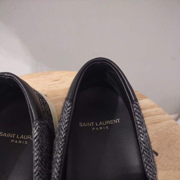 Saint Laurent Paris Gray Wool Black Leather Back Shoes Women's Sz 36 - Picture 2 of 10
